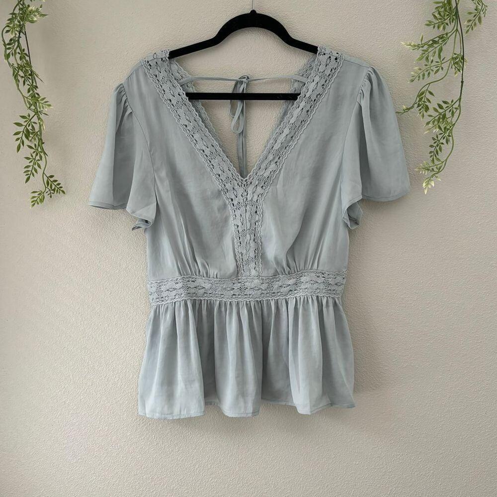 American Eagle New Silky Pastel Lace Trim Shirt Cottagecore Boho Medium